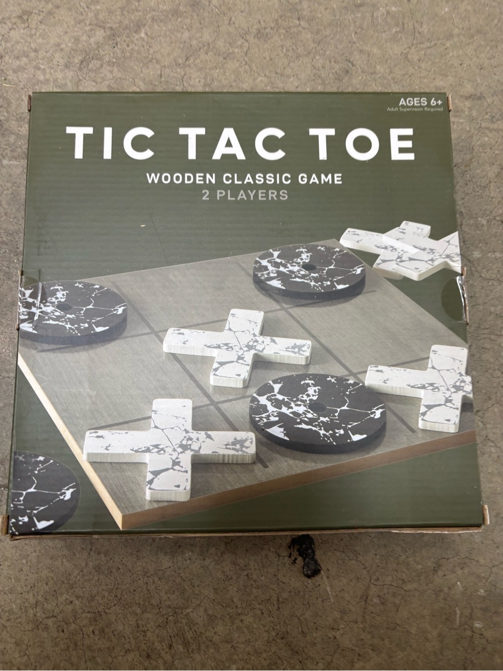 Wooden Tic Tac Toe Game - Black & White Marble Pieces